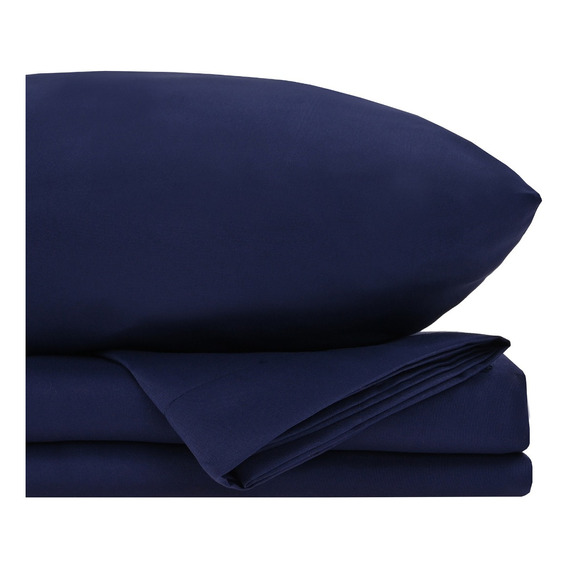 Juego de sábanas TRL 3000 Matrimonial color azul marino con diseño lisa - 4 packs