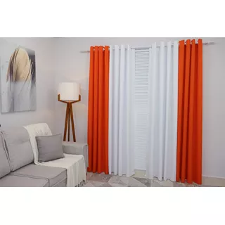 Cortina Sala/quarto 600x270 Paris Duo Oxford Duas Cores Cor Laranja