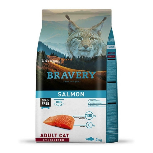 Alimento Bravery Super Premium Sterilized para gato adulto sabor salmón en bolsa de 2kg