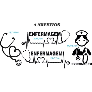 Adesivo Enfermagem Para Carro, Kit Com 4 Adesivos Enfermeira