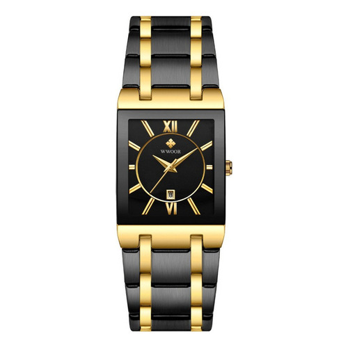 Reloj Wwoor De Cuarzo Para Hombre Modelo 8858ea Gold Black Color de la correa Negro Color del bisel Negro Color del fondo Black Golden Black