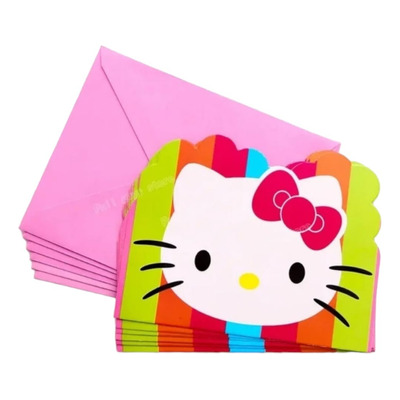 6 Invitaciones Con Sobre Para Fiesta Con Tema Hello Kitty