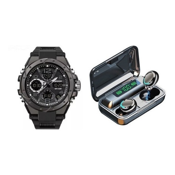 Reloj Sanda 6008 S Shock Resistente Al Agua + Audifonos F9