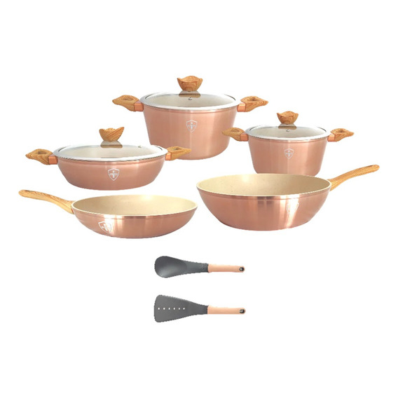 Bateria Cocina Swiss Silver 10 Piezas Ceramica Aluminio Rosa