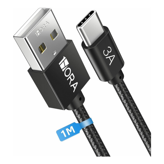 Cable Usb A Tipo C Carga Rápida 18w 3a Nailon Reforzad 1m Color Negro