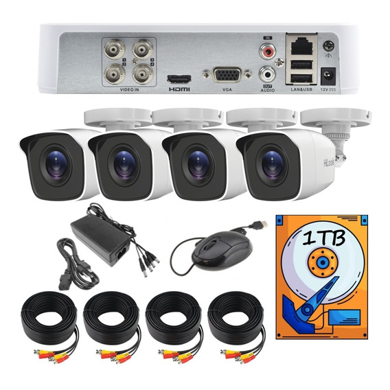 Kit Cicuito Cerrado Hilook 4 Camaras Hilook 720p / 1mp 1tb