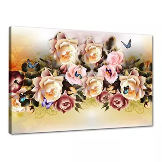 Tela Canvas Floral Desenho De Rosas 120x80 Horizontal 2