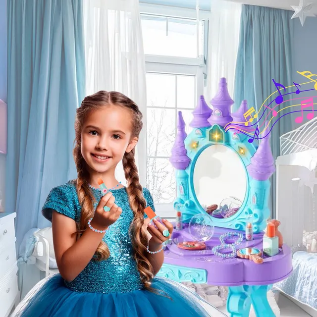 Penteadeira Castelo Emite Luz E Som Princesa Infantil Azul