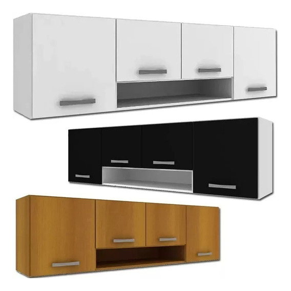 Mueble De Cocina - Aereo 4 Puertas Con Estante- Alacena- Lcm Color Negro/Blanco