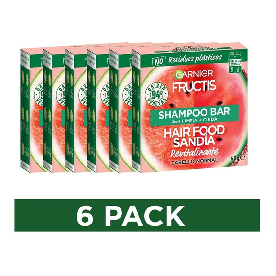  Pack Garnier Shampoo Bar Hair Food Sandia 60 Gr 6 Unidades