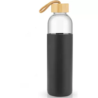 Botella De Agua Vidrio Tapa Bamboo Funda Silicona 500 Ml
