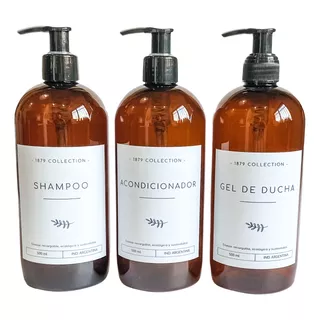 Set Dispenser Plastico Pet Ambar Shampoo-acondic-gel Ducha