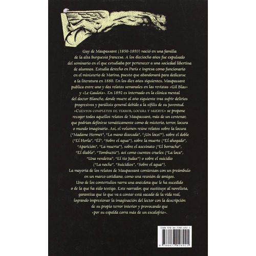 Cuentos Completos De Terror, Locura Y Muerte, De Guy De Maupassant., Vol. 0. Editorial Valdemar, Tapa Dura En Español, 2011