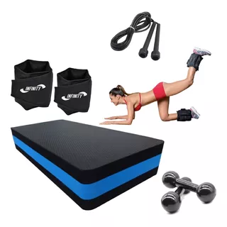 Kit Treino Emcasa Caneleira 4 Kg + Step+corda+halter4kg Cor Preto