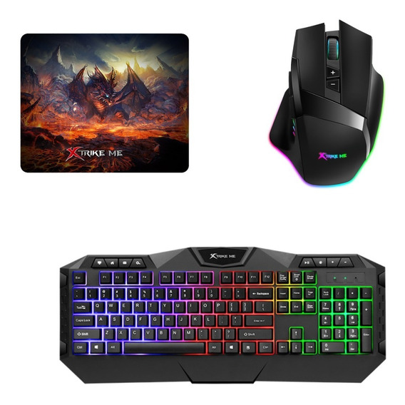 Combo Gamer 3en1 Xtrike Me Teclado Mouse Pad Pc Gaming Juego Color del teclado Negro