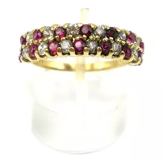 Anillo De Oro 18 Kt Doble Medio Sin Fin De Rubies Naturales 