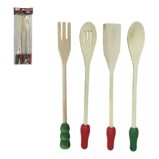 Kit Utensílios De Bambu Para Cozinha Com 4 Peças