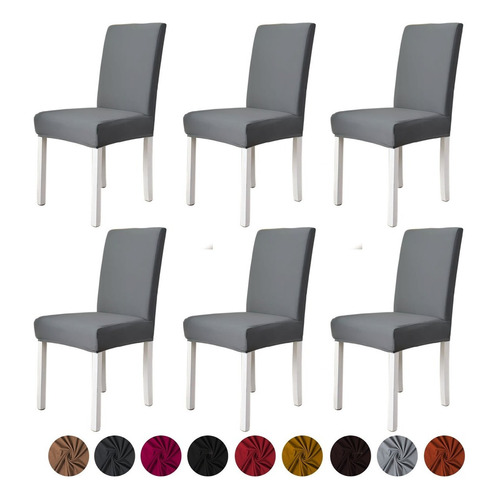 6 Fundas Elástica Cubre Silla Comedor Strech Ajustable Color Color Plata