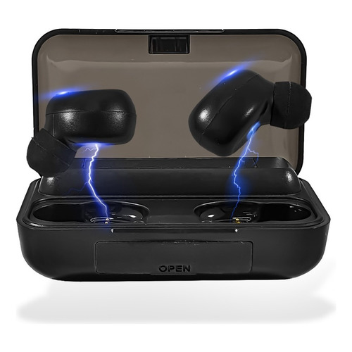 Auriculares F9-5 Inalámbricos Bluetooth Powerbank - Otec Color Negro Luz Azul Marino