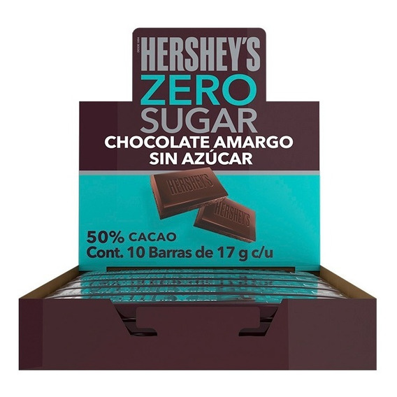 Barras De Chocolate Hershey's Cero Azúcar 17g Pack 10 Piezas