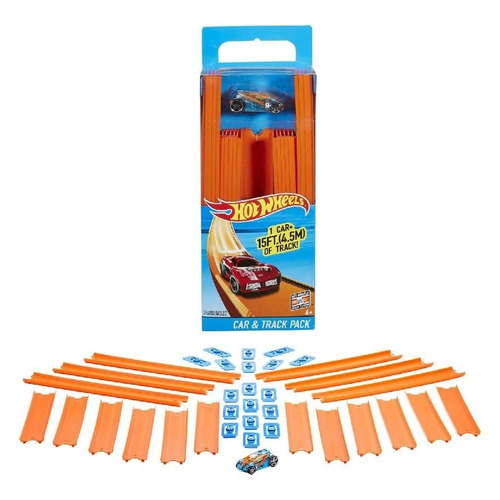 Hot Wheels - Constructor De Vías Rectas Con Coche Color Naranja