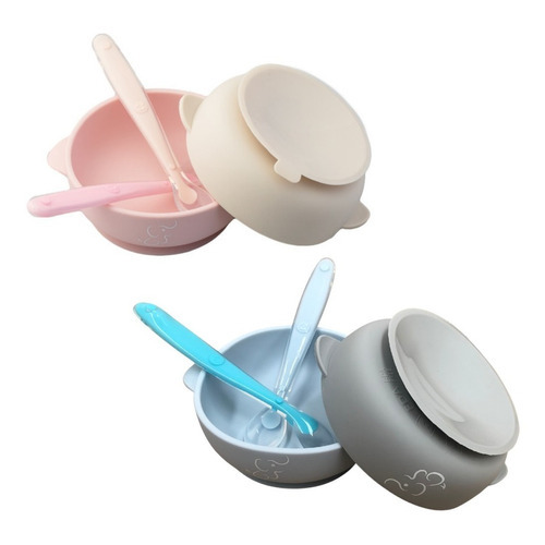 Set De 4 Platos De Silicón Y 4 Cucharas Multicolor  Papubaby Color Mix- GA-BR Bowl con succion