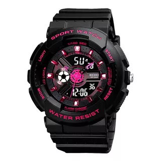 Reloj Niños Niñas Skmei 1689 Digital Alarma Cronometro Color De La Malla Negro/fucsia