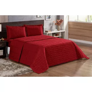 Colcha Cobre Leito Super King Matelado Ultrassônico Cor Vermelho