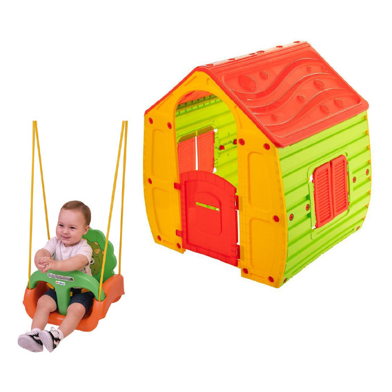 Casita Infantil Plástico + Hamaca Con Diseños Xalingo Color Verde Claro Casita02