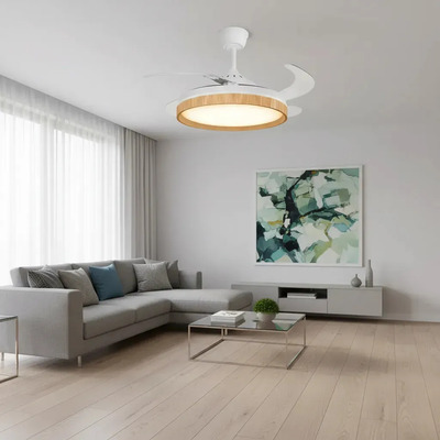 Ventilador De Techo Madera Retractil Luz Control Luz Desing 1.06 M 50hz/ 60hz Madera Transparente Acrílico 4