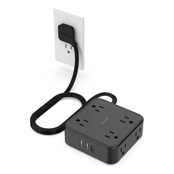 Multicontacto Pared Usb De Extensión Plana 1.5 M,8 Salidas