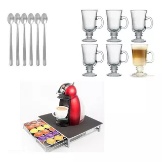 Soporte Dolce Gusto + 6 Tazas + 6 Cucharas Largas 