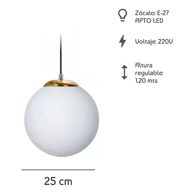 Colgante Globo 25cm Opal Dorado Vintage Apto Led E27