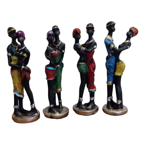 Adorno Set Parejas  Africanos X 4 Figuras Decorativas 14 Cm 
