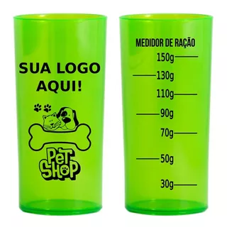 100 Copos Medidor De Ração Personalizados Pet Shop 320ml 