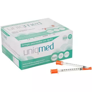 Seringa Insulina Uniqmed 1ml Ag Curta 6mm 31g Caixa C/100un