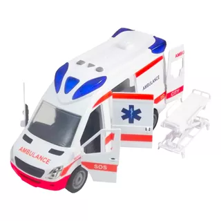 Ambulancia A Fricción Con Puertas Moviles Luz Y Sonido