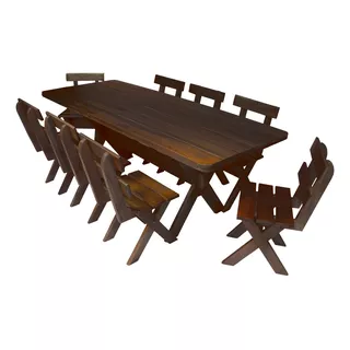 Conjunto Mesa 2m 8 Cadeiras Madeira Maciça Eucalipto Tabaco