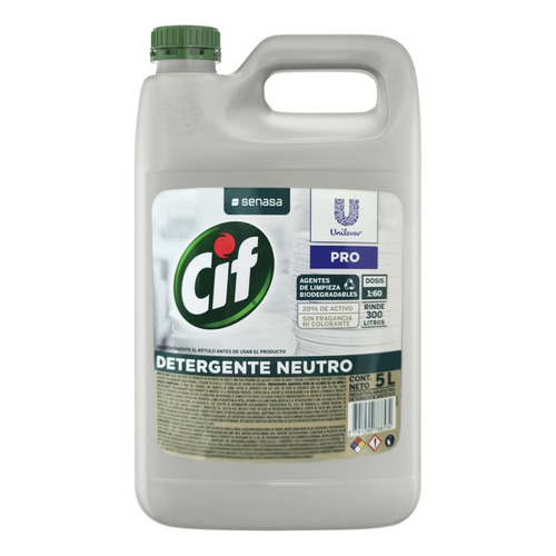 Detergente Neutro Cif Active Gel 5 Lts 20 % Materia Activa