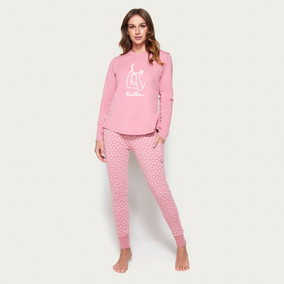 Pijama Largo Algodón Jersey Rosado Palmers