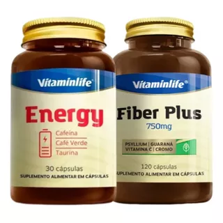 Kit Energy + Fiber Plus Vitaminlife Vitaminas Capsulas Sabor Sem Sabor