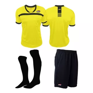 Kit 1 Camisa Arbitro Futebol Amarelo + 1 Short + 1 Meião