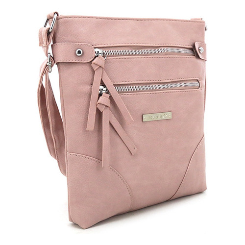 Morral Trendy Rosa 14918 Mujer Cartera Bandolera Acabado De Los Herrajes Níquel Diseño De La Tela Liso