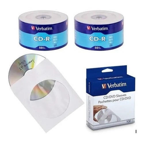 100 Discos Cd-r Verbatim 52x 700mb Con Sobre Papel