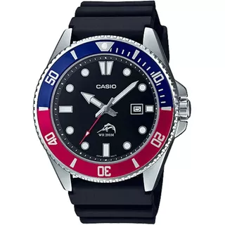 Reloj Casio Marlin Caballero Mdv106b1a2vcf Color De La Correa Negro Color Del Bisel Azul/rojo Color Del Fondo Negro