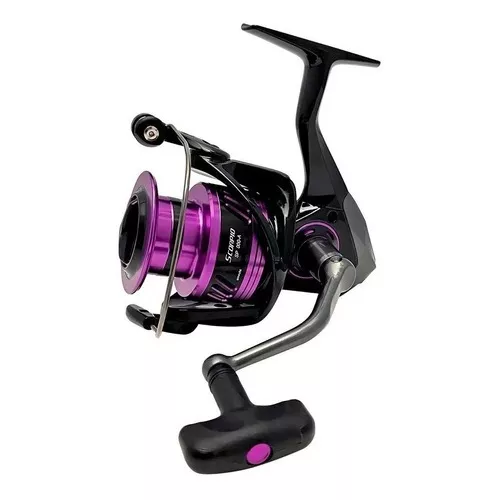 Carrete Okuma Scorpio 5000 Spinning Pesca 8kg Freno Fuerte Color Negro con  Violeta Lado de la manija Derecho/Izquierdo