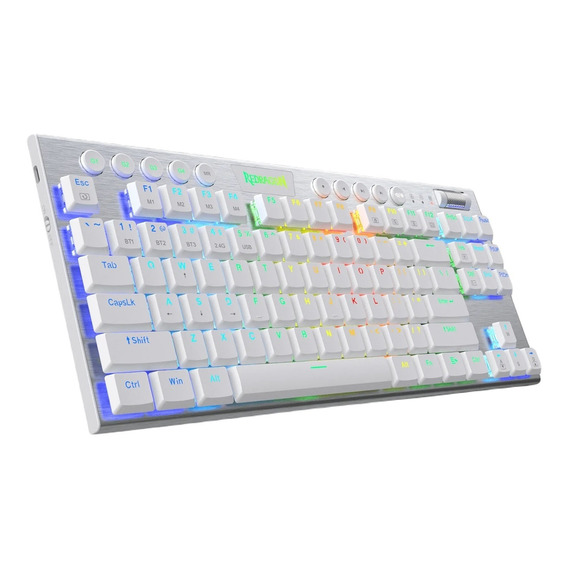 Teclado gamer bluetooth Redragon Horus K621 TKL QWERTY Outemu Low Profile Red color blanco con luz RGB