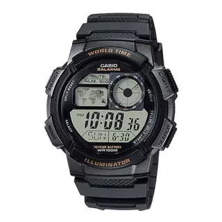 Reloj Pulsera Casio Youth Series Ae-1000 De Cuerpo Color Negro, Digital, Para Hombre, Fondo Negro, Con Correa De Resina Color Negro, Dial Negro, Subesferas Color Gris, Minutero/segundero Negro, Bisel 