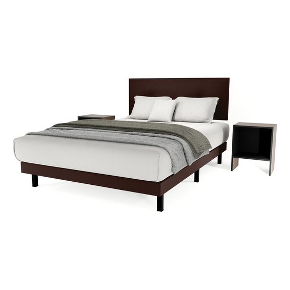 Base Cama Urban King Size - Base + Cabecera + 2 Buros Color Chocolate