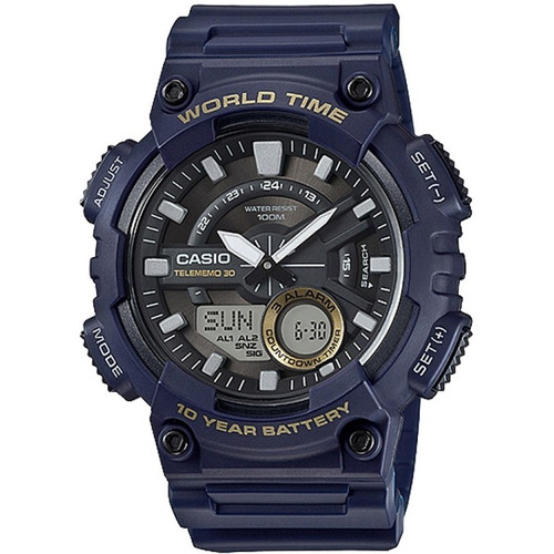 Reloj Casio Hombre Aeq-110w-2a Color De La Malla Azul Color Del Bisel Azul Color Del Fondo Negro